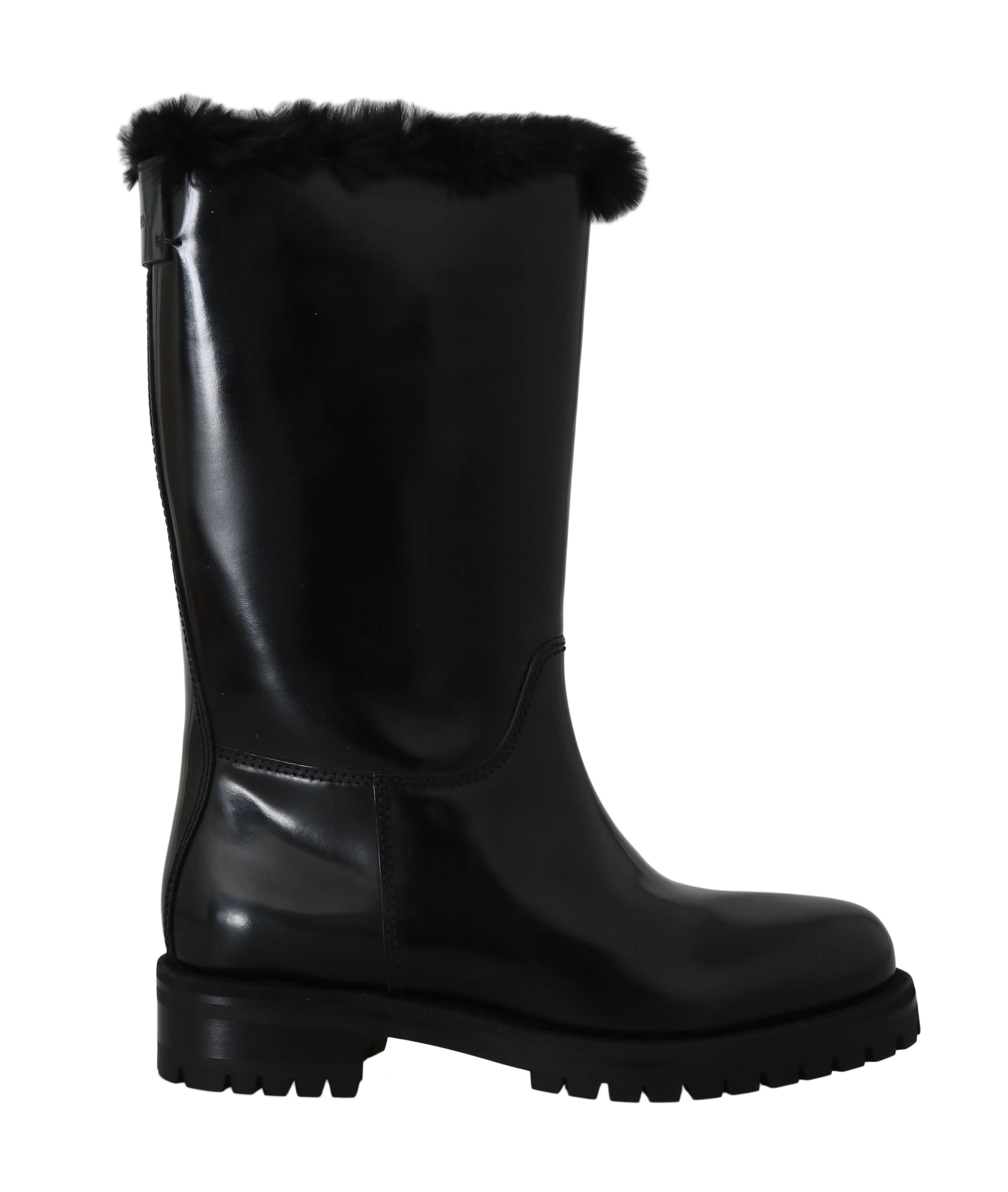 Black Leather Lapin Fur Boots