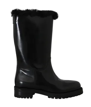 Black Leather Lapin Fur Boots
