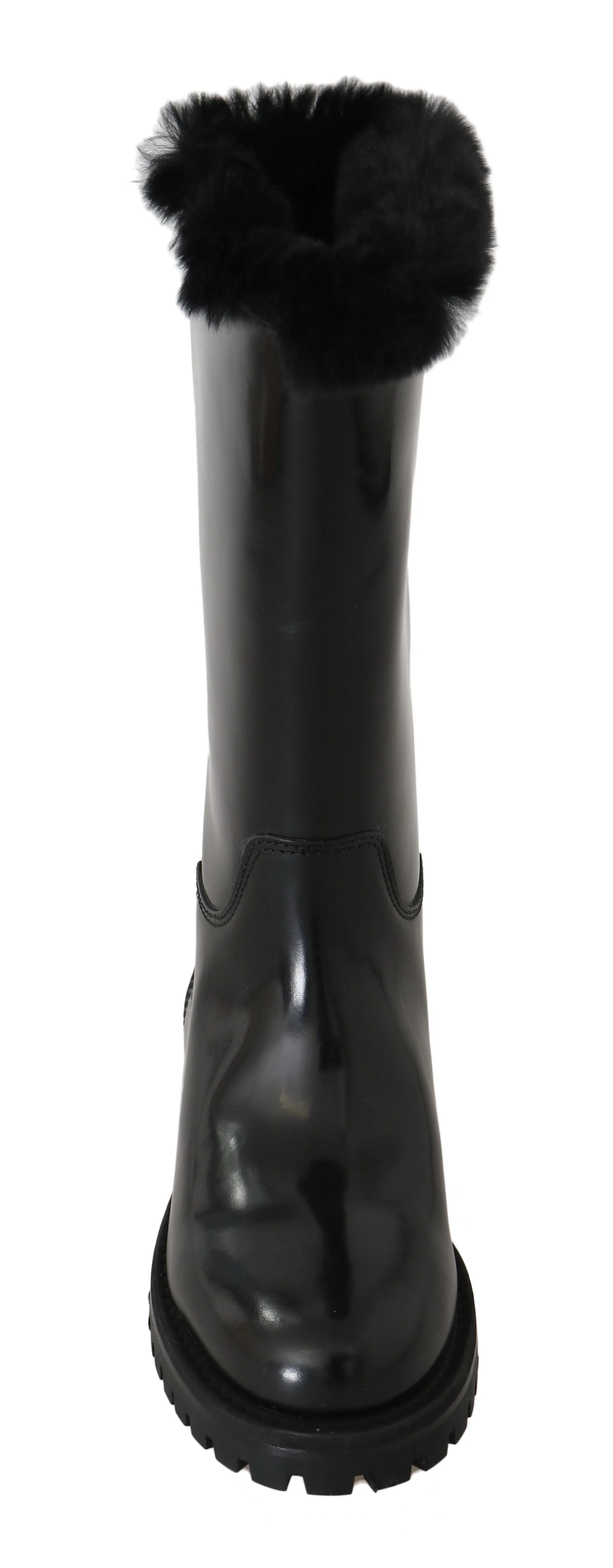 Black Leather Lapin Fur Boots