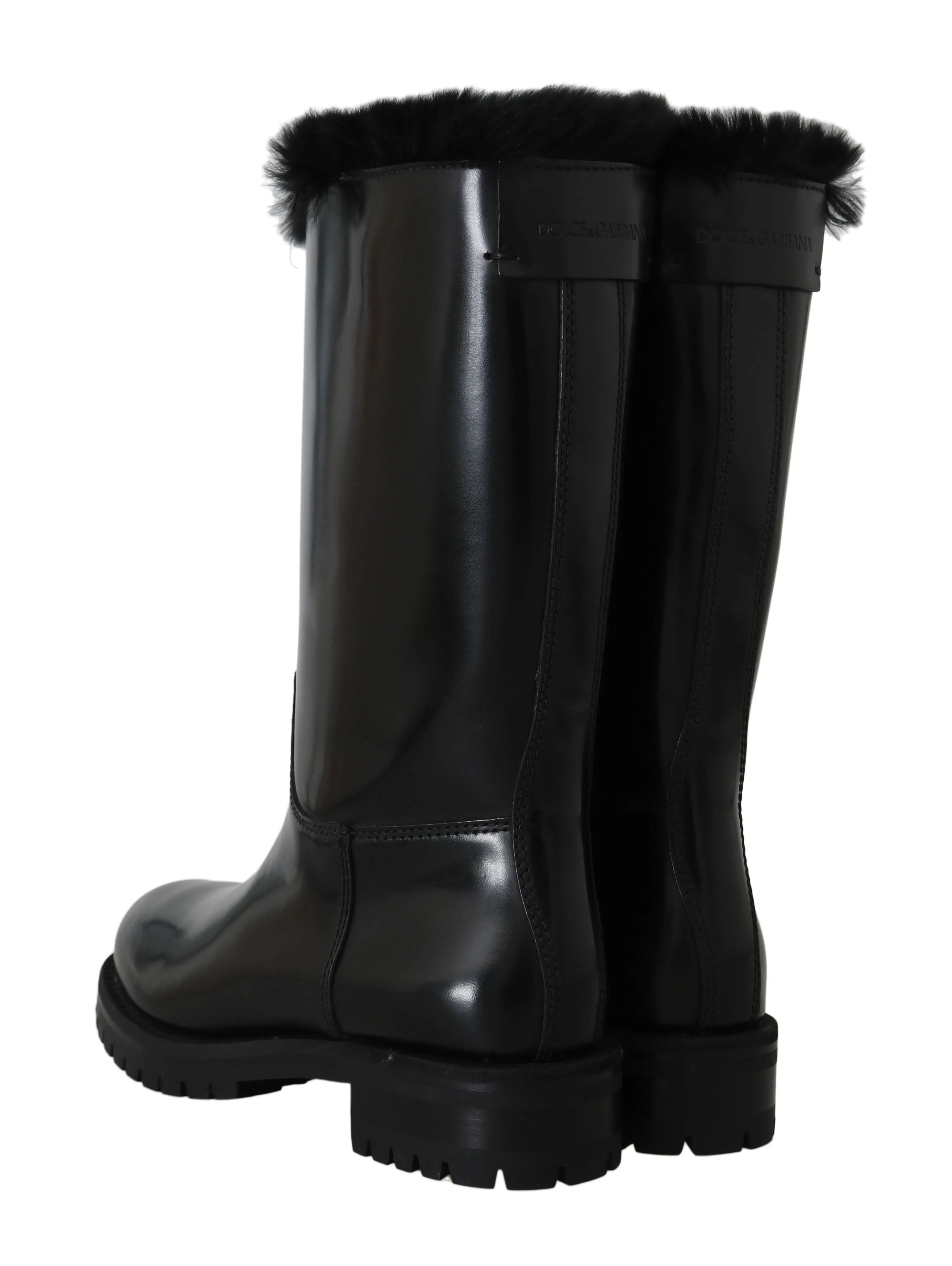 Black Leather Lapin Fur Boots
