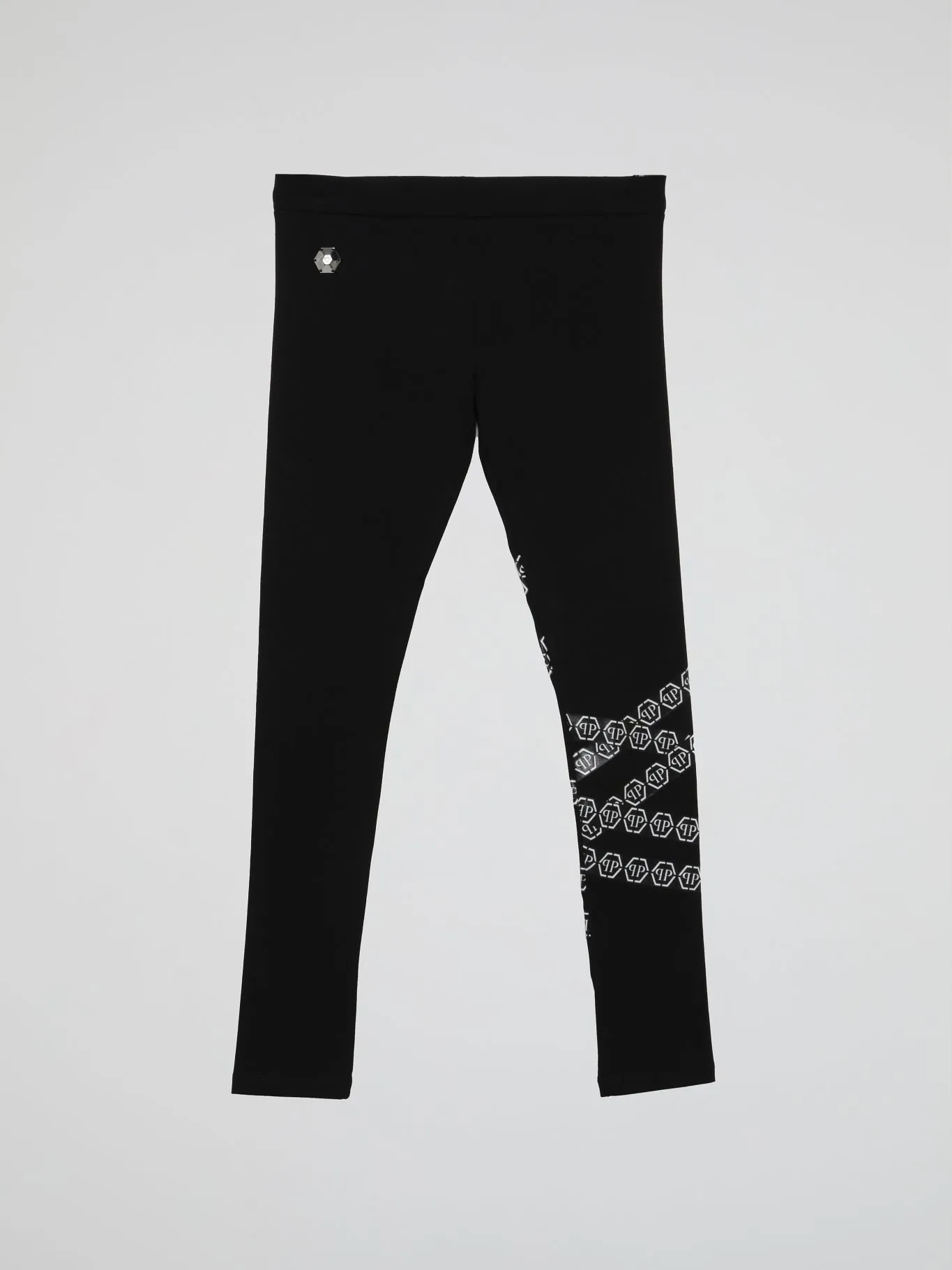 Black Logo Chain Design Sports Leggings (Kids)
