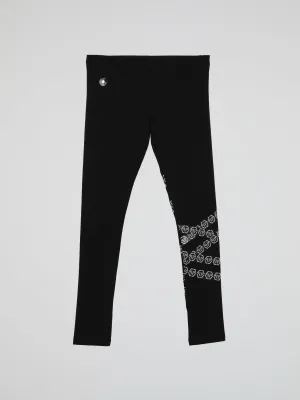 Black Logo Chain Design Sports Leggings (Kids)