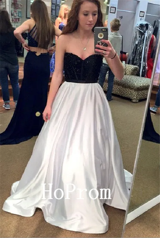 Black White Prom Dresses,Strapless Prom Dress,Evening Dress