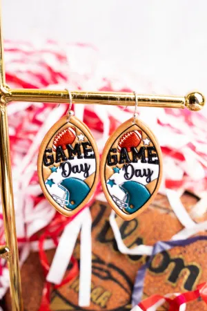 Blue and White Football Gameday Embossed Faux Leather Earrings
