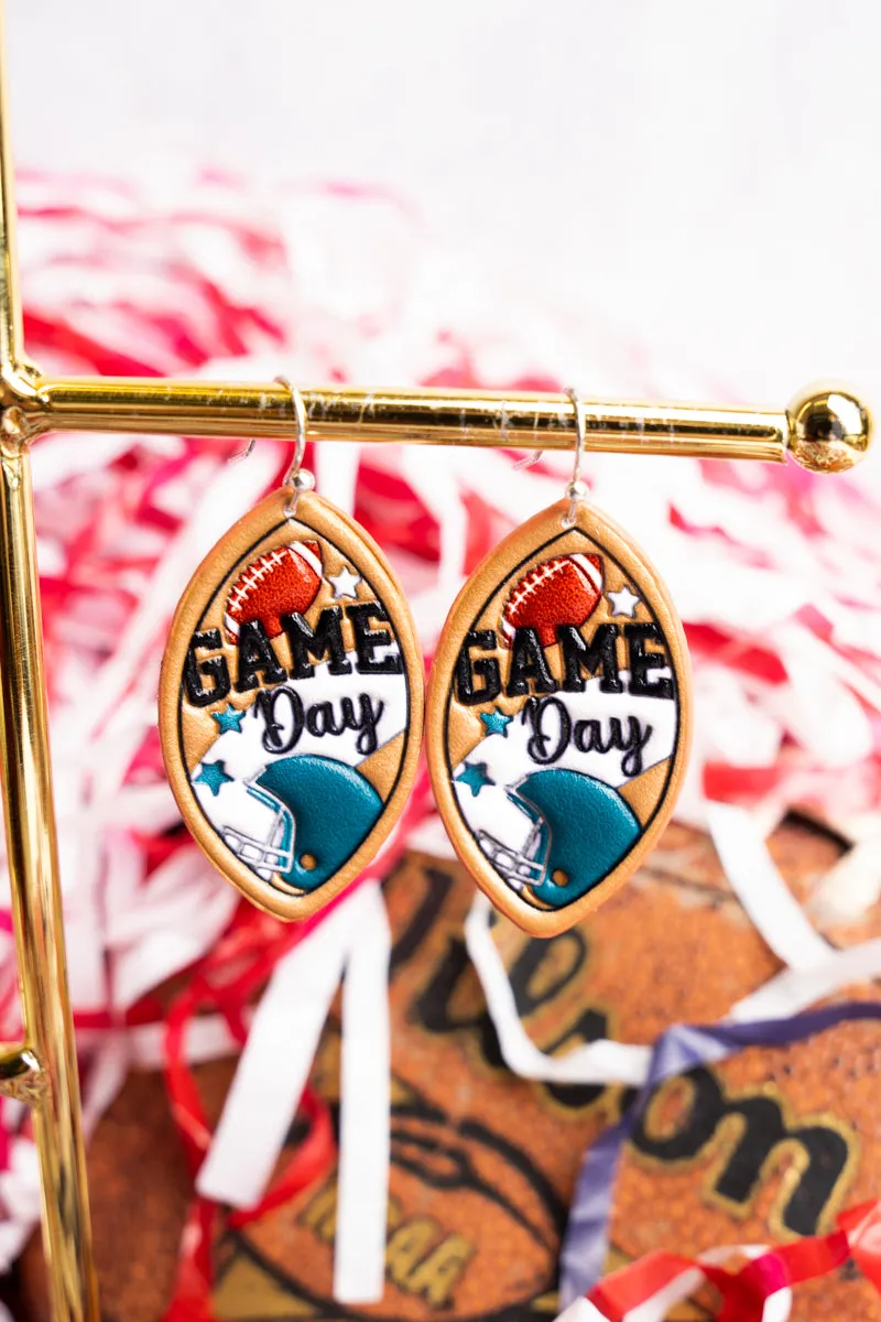 Blue and White Football Gameday Embossed Faux Leather Earrings