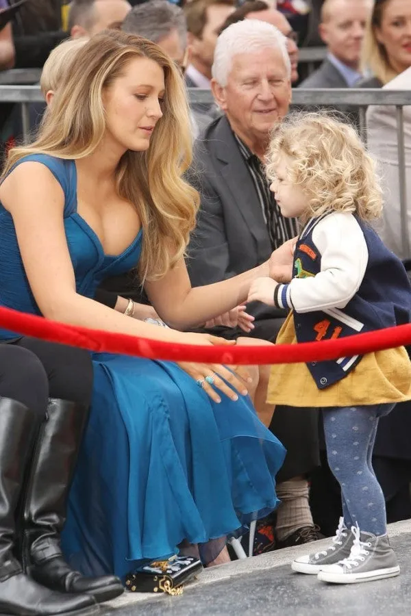 Blue Blake Lively Chiffon Prom Red Carpet Dress Hollywood Walk of Fame
