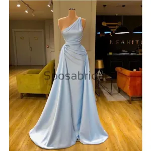 Blue Cheap Unique Formal Simple One Shoulder Prom Dresses PD2199