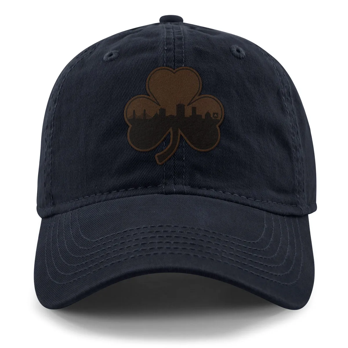 Boston Shamrock Skyline Leather Patch Dad Hat