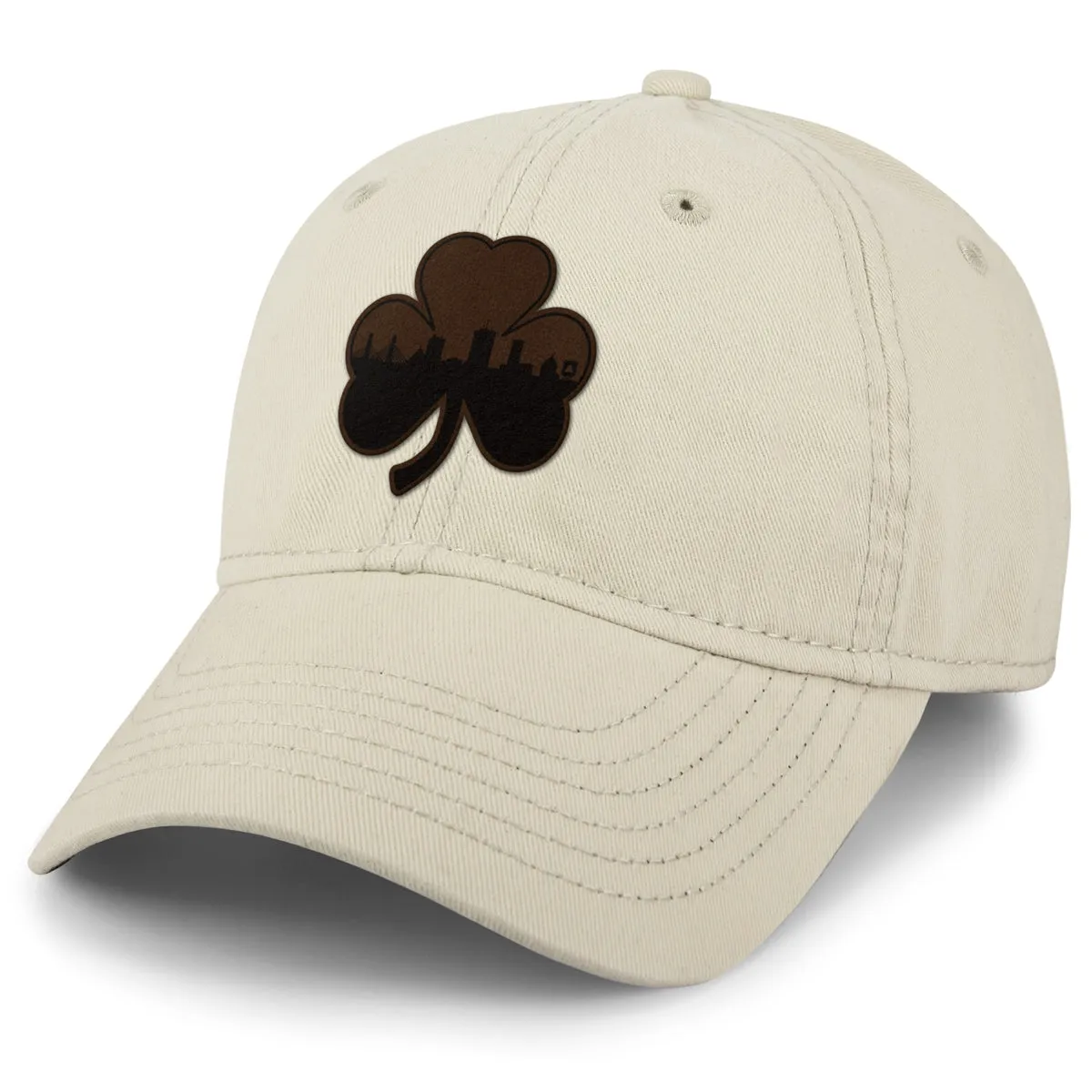 Boston Shamrock Skyline Leather Patch Dad Hat