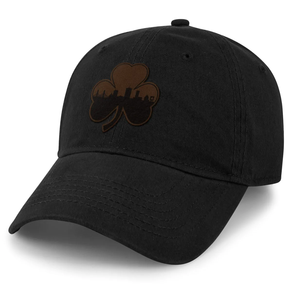 Boston Shamrock Skyline Leather Patch Dad Hat