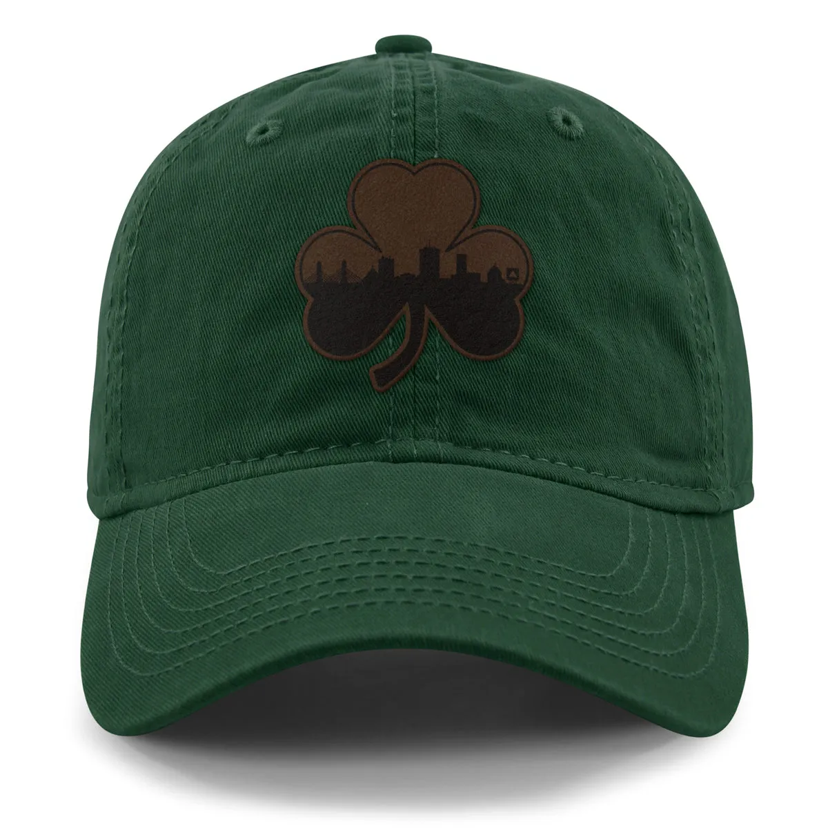 Boston Shamrock Skyline Leather Patch Dad Hat