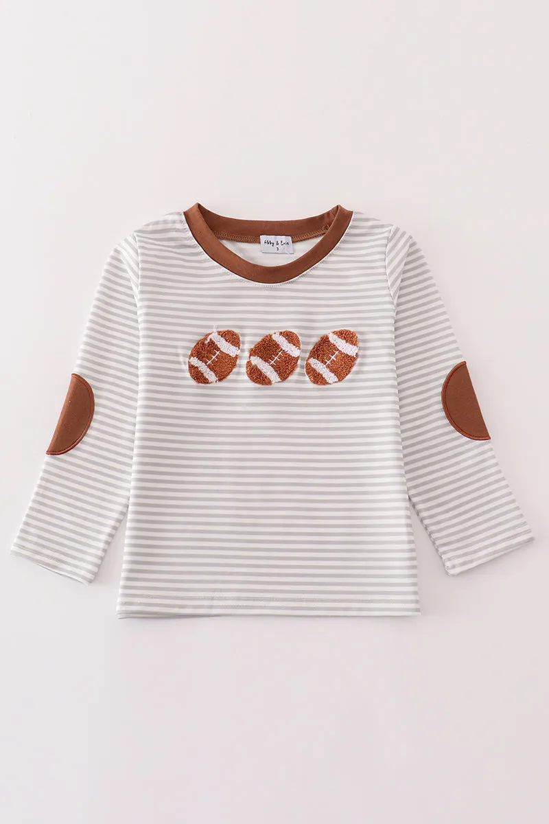Brown Football French Knot Stripe Boy Top