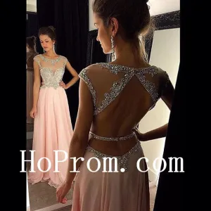 Cap Sleeve Prom Dresses,Pink Prom Dress,Backeless Evening Dress