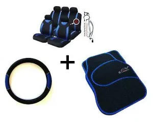 Carnaby Blue Car Sport Seat Covers   Matching Carpet Mats & Steering Wheel Cover