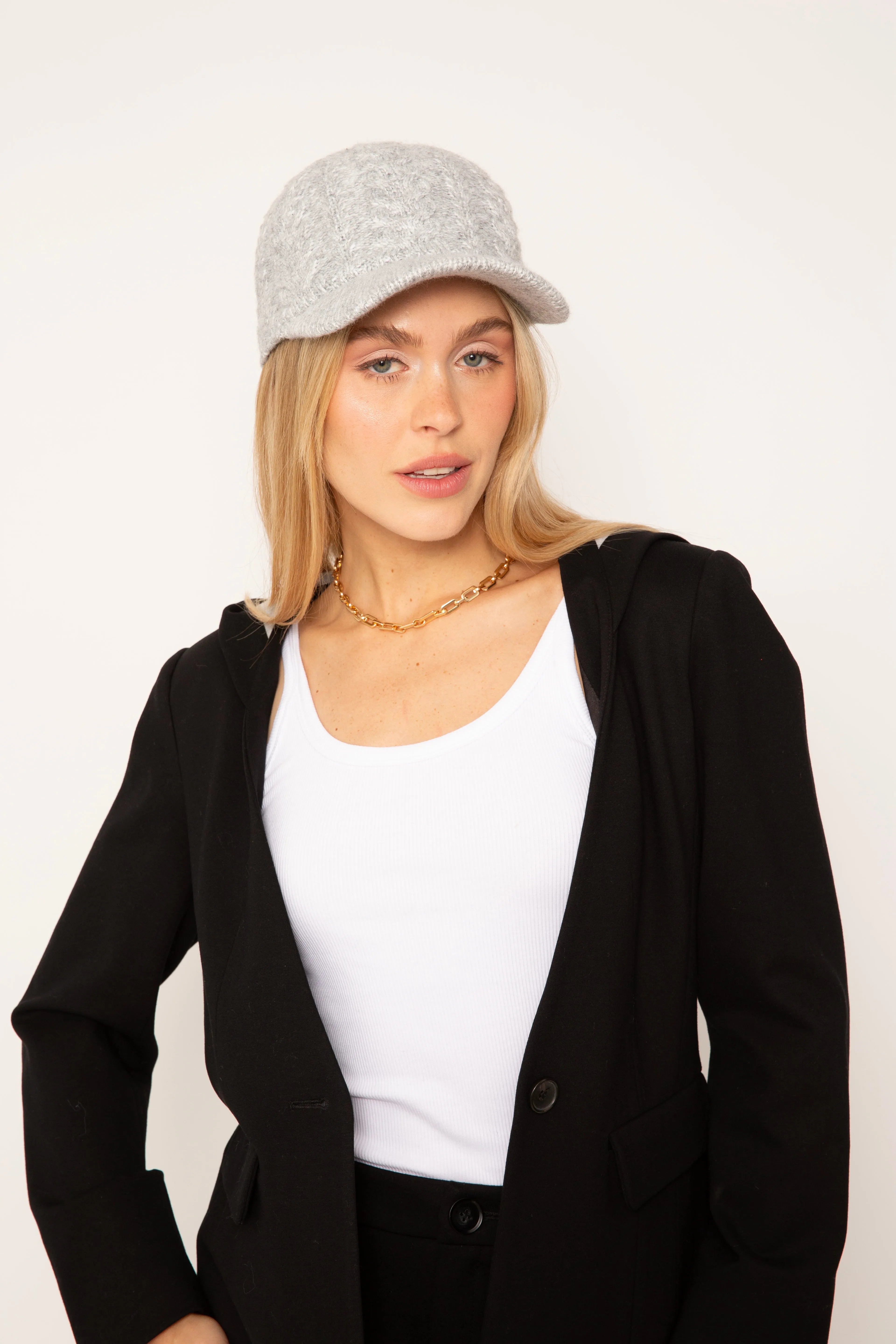Central Park West Sherpa Montauk Cable Hat - Light Grey