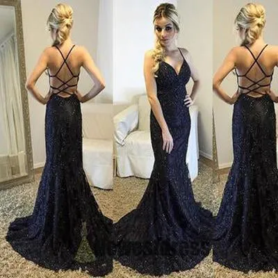 Charming Sparkly Spaghetti Straps Mermaid Unique Prom Dresses on Line, MP400