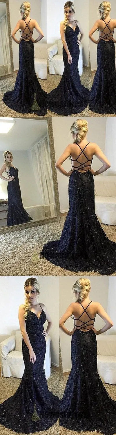 Charming Sparkly Spaghetti Straps Mermaid Unique Prom Dresses on Line, MP400