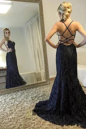 Charming Sparkly Spaghetti Straps Mermaid Unique Prom Dresses on Line, MP400
