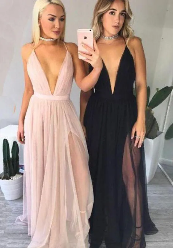 Cheap Simple Unique Design Deep V Neck Spaghetti Straps Pretty Prom Dress , PD0329