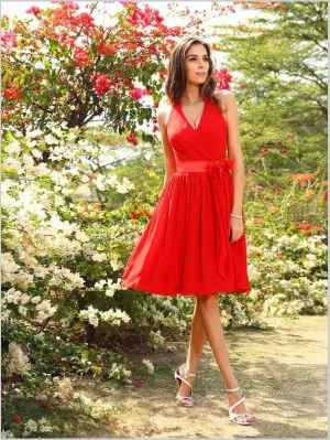 Chiffon Halter Pleats Bridesmaid Dresses,Sleeveless Short Bridesmaid Dresses