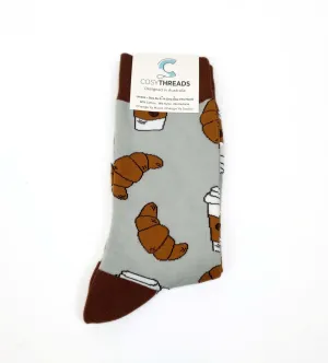 CosyThreads croissant and coffee print socks size AU5-11
