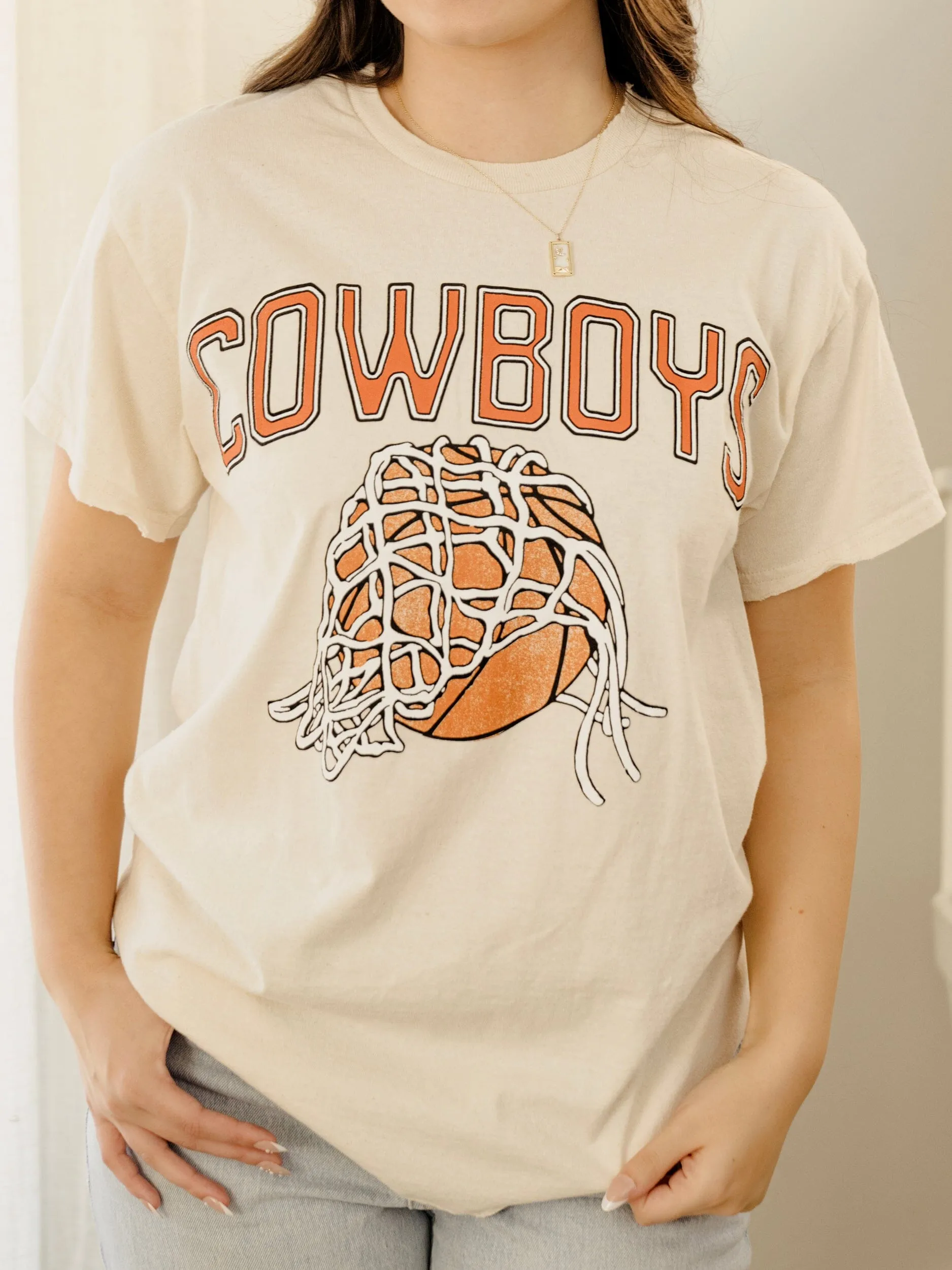 Cowboys Basketball Fling Puff Ink Off White Thrifted Tee