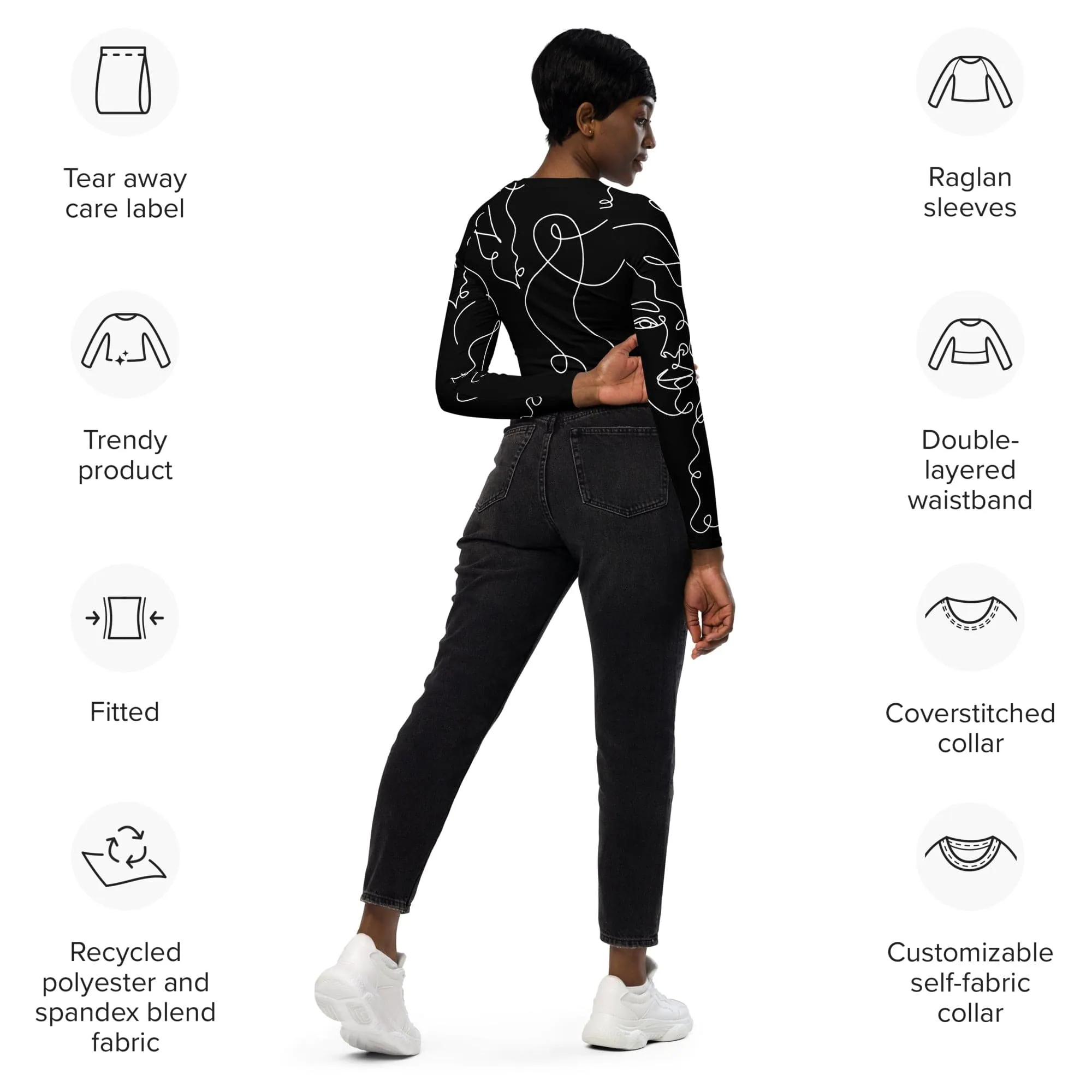 CurlyGirl long-sleeve crop top in black