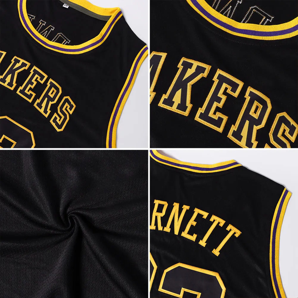 Custom Black White-Gold Authentic Throwback Basketball Jersey