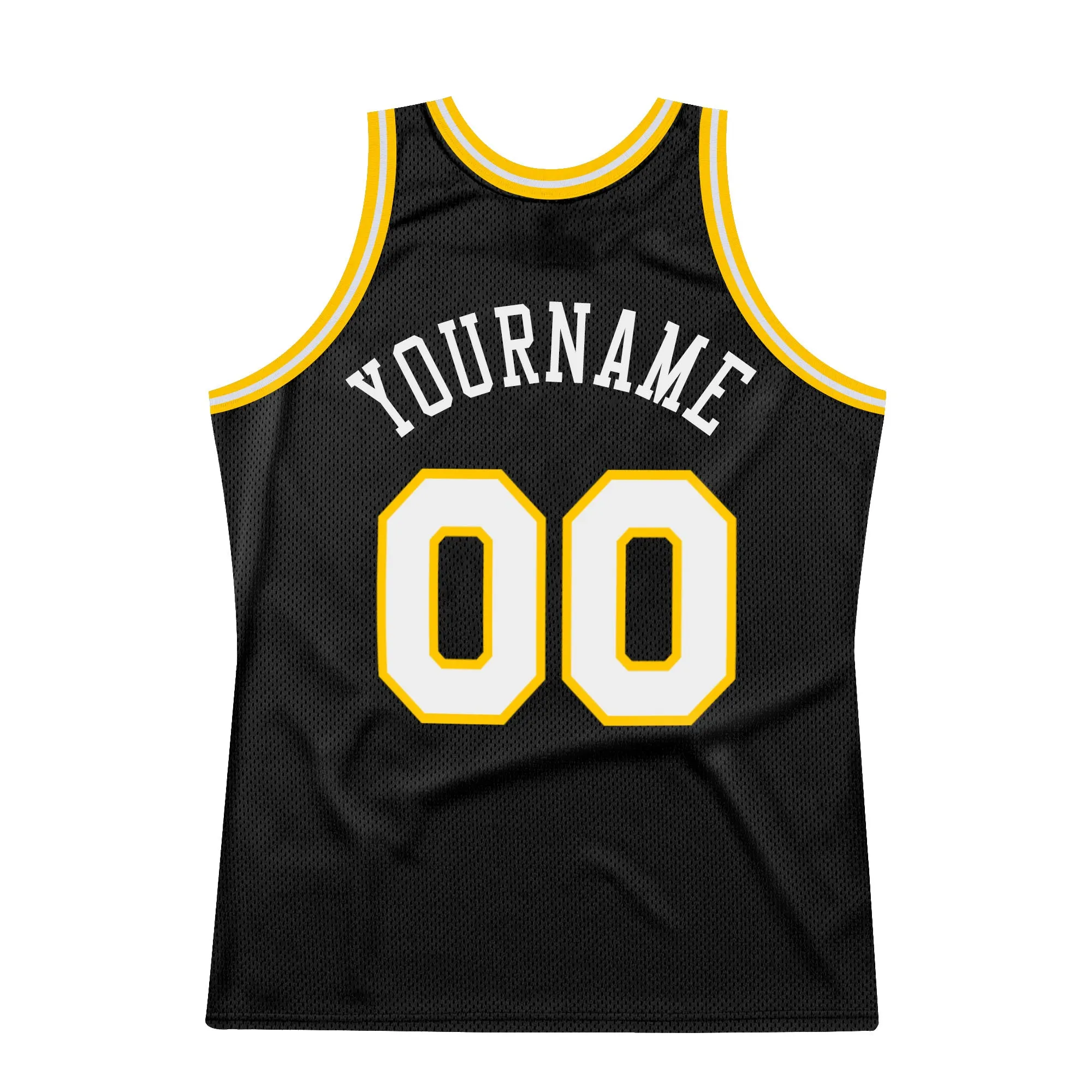 Custom Black White-Gold Authentic Throwback Basketball Jersey