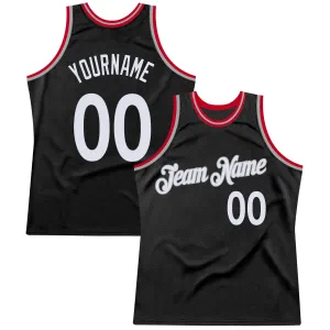 Custom Black White-Red Authentic Throwback Basketball Jersey
