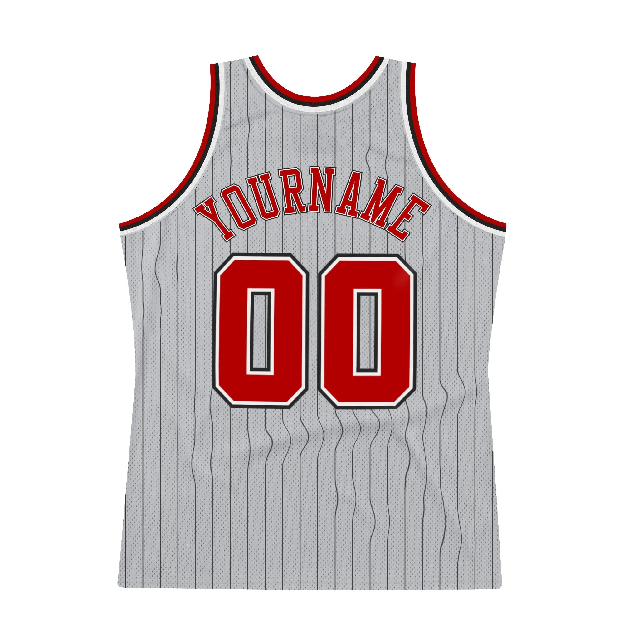 Custom Gray Black Pinstripe Red-White Authentic Basketball Jersey