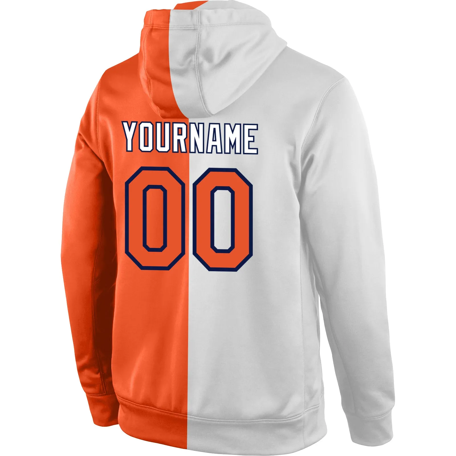 Custom Stitched White Orange-Navy Split Fashion Sports Pullover Sweatshirt Hoodie