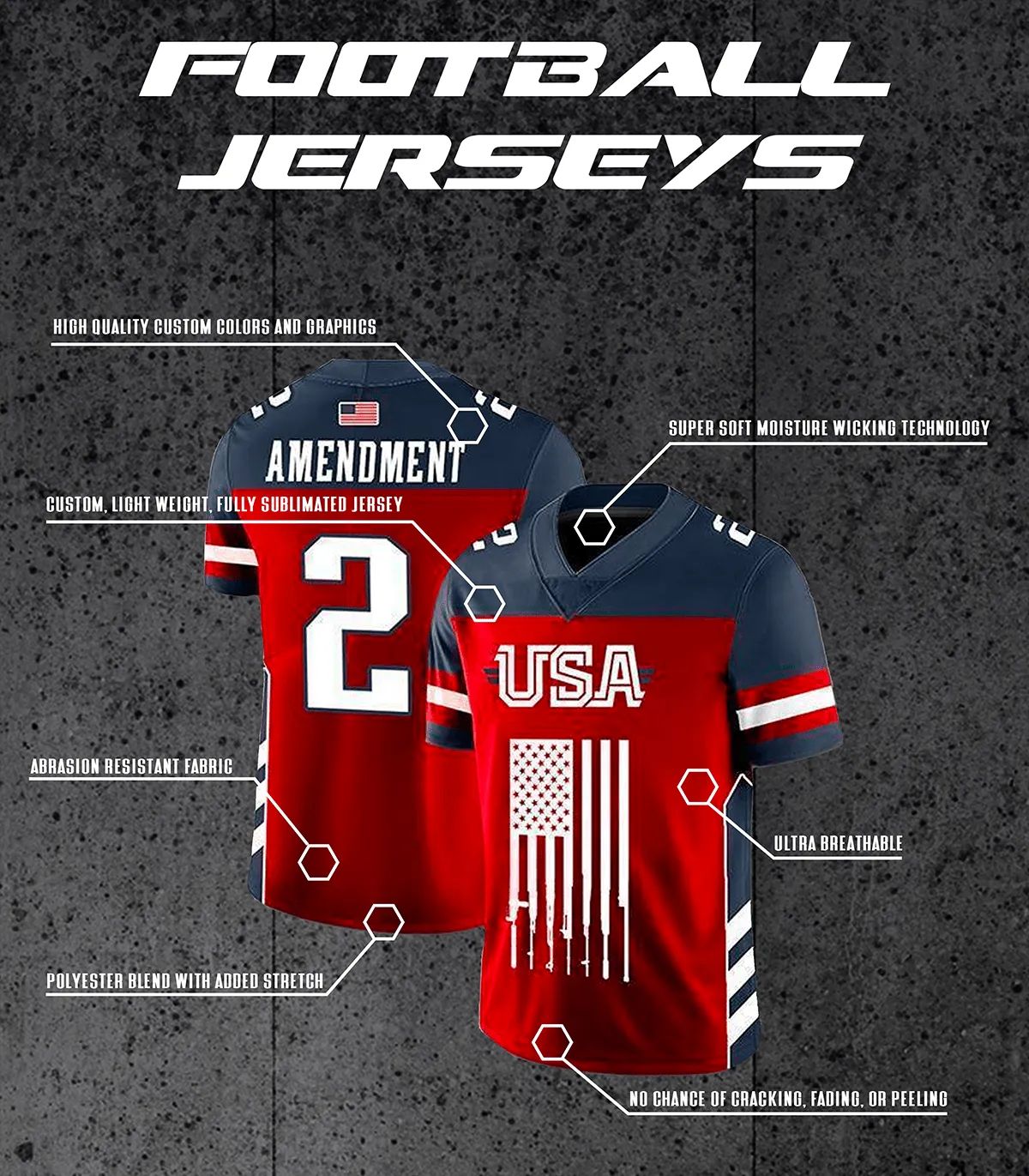 Custom USA Football Jersey (Red)