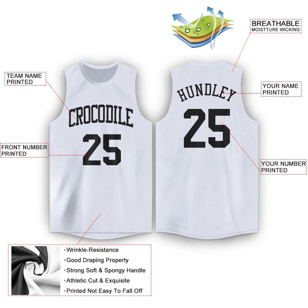Custom White Black Round Neck Basketball Jersey