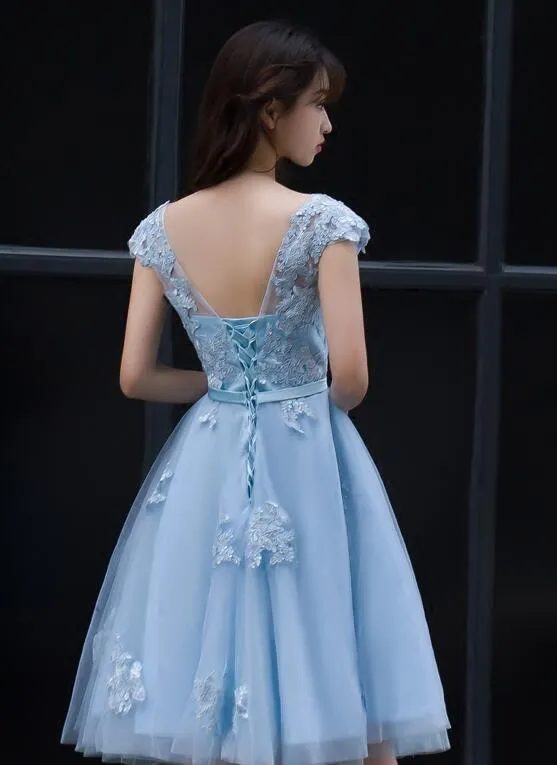 Cute Blue Homecoming Dress, Lovely Knee Length Party Dress