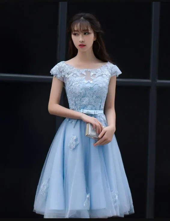 Cute Blue Homecoming Dress, Lovely Knee Length Party Dress