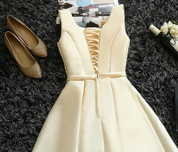 Cute Short Light Champagne Homecoming Dress, Graduation Dress Prom Dress