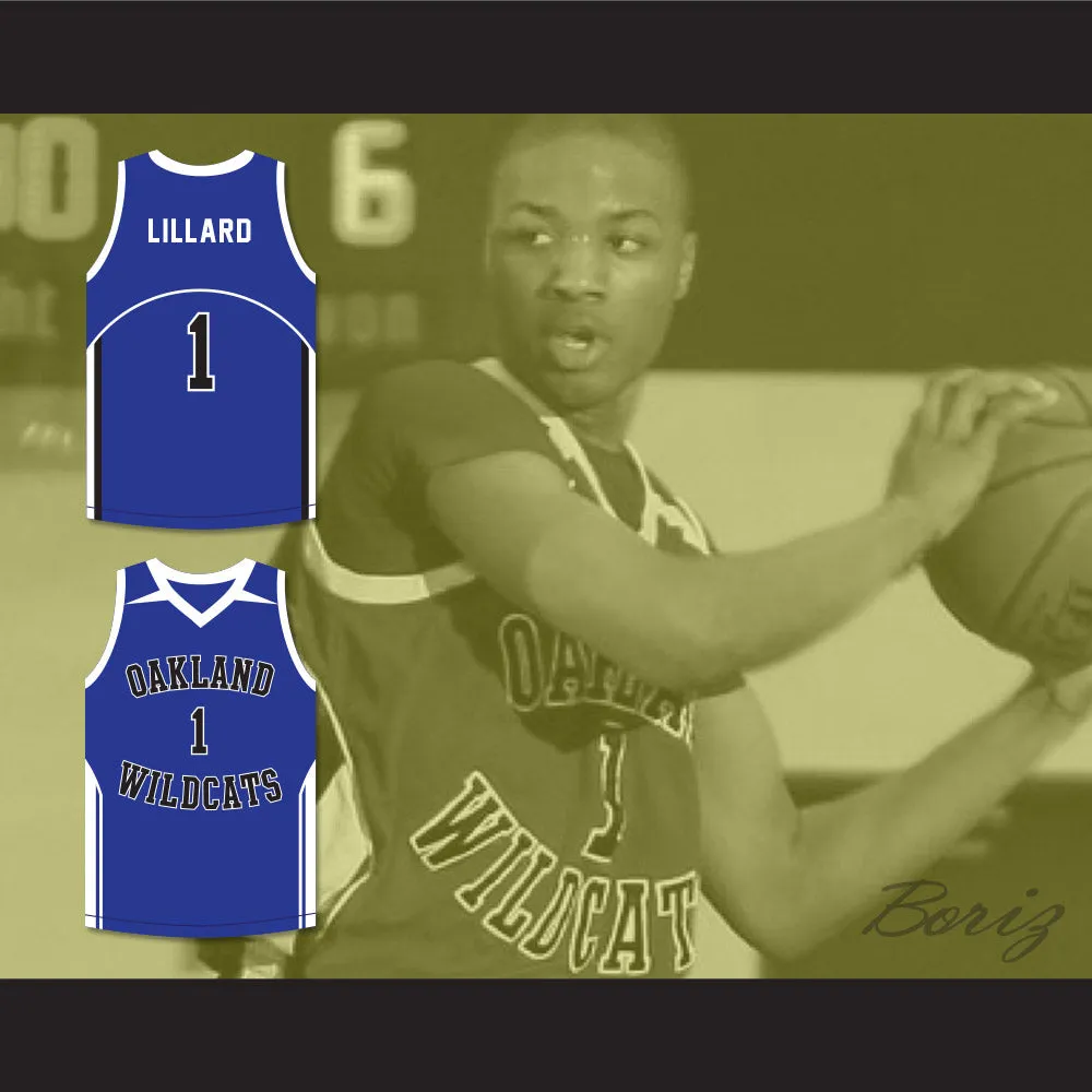 Damian Lillard 1 Oakland High School Wildcats Blue Basketball Jersey 2