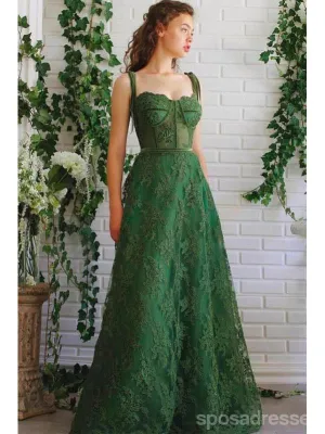 Dark Green A-line Spaghetti Straps Long Prom Dresses Online, Dance Dresses,12701