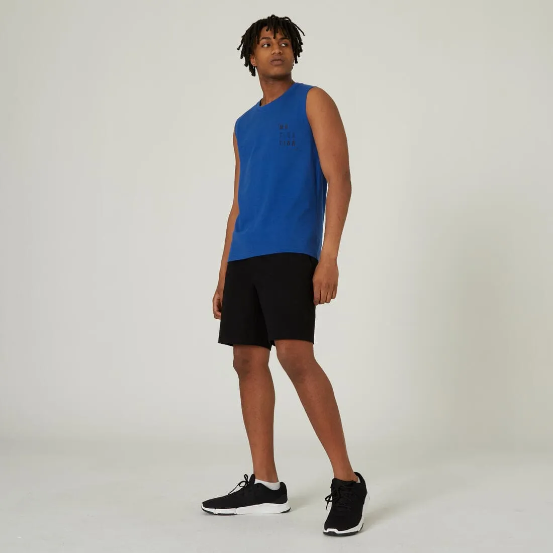 Débardeur Fitness homme col rond droit coton - 500 Cosmeto gris chiné extensible