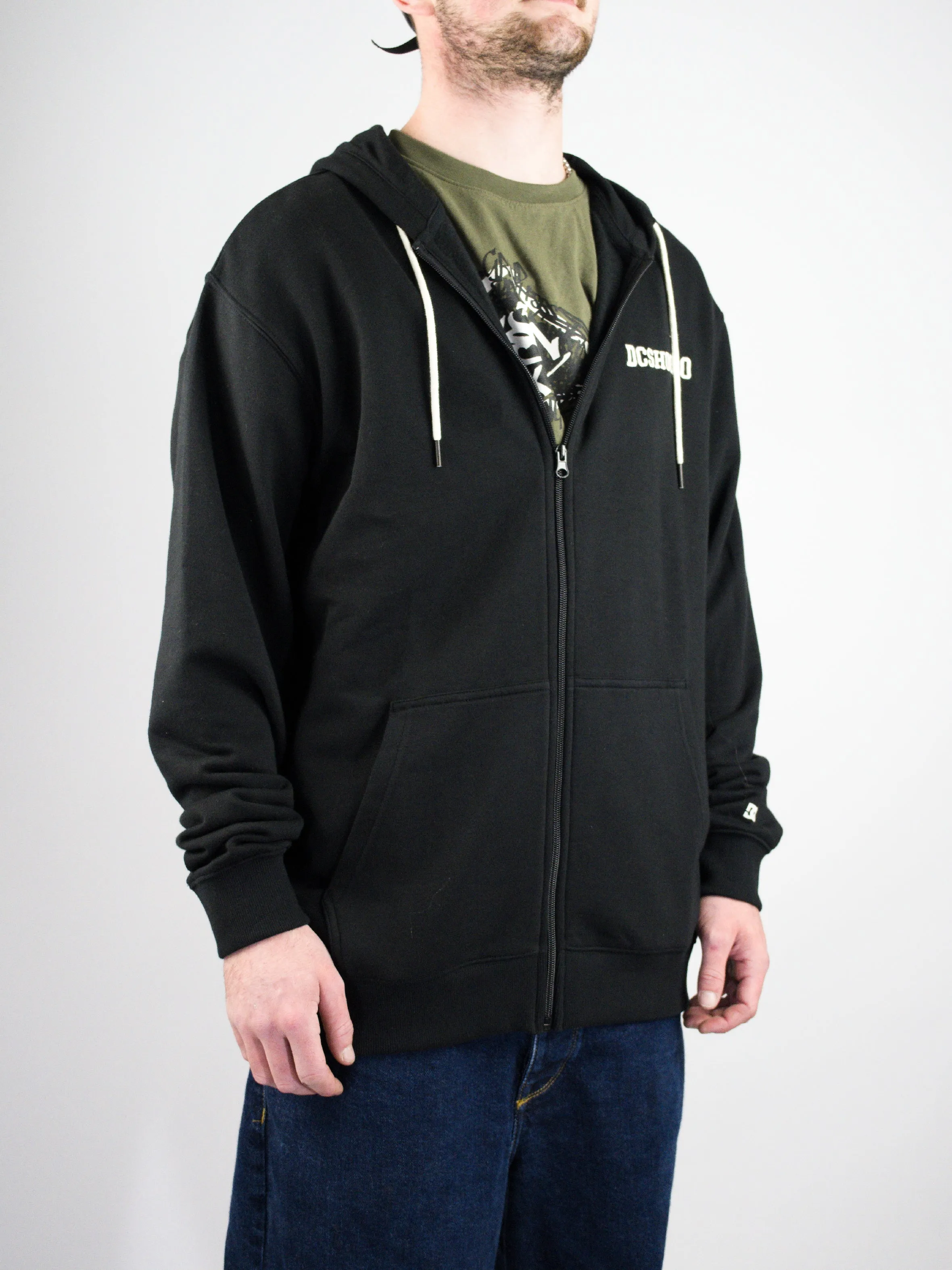 Dc Shoes - Base Line Zip Through Hoodie - Embroidered Logo - Black