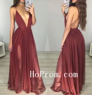 Deep-V Nack Prom Dresses,Backless Prom Dress,Evening Dress