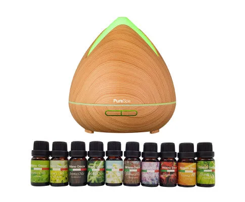 Diffuser Set With 10 Pack Diffuser Oils Humidifier Aromatherapy - Light Wood