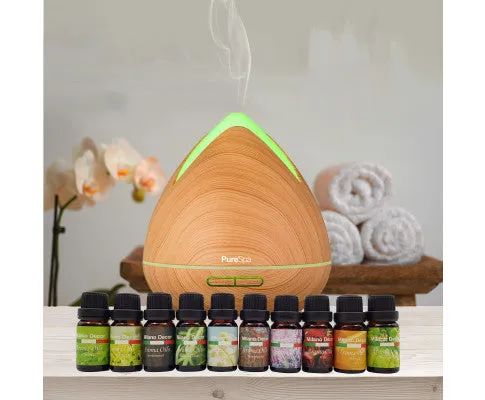 Diffuser Set With 10 Pack Diffuser Oils Humidifier Aromatherapy - Light Wood