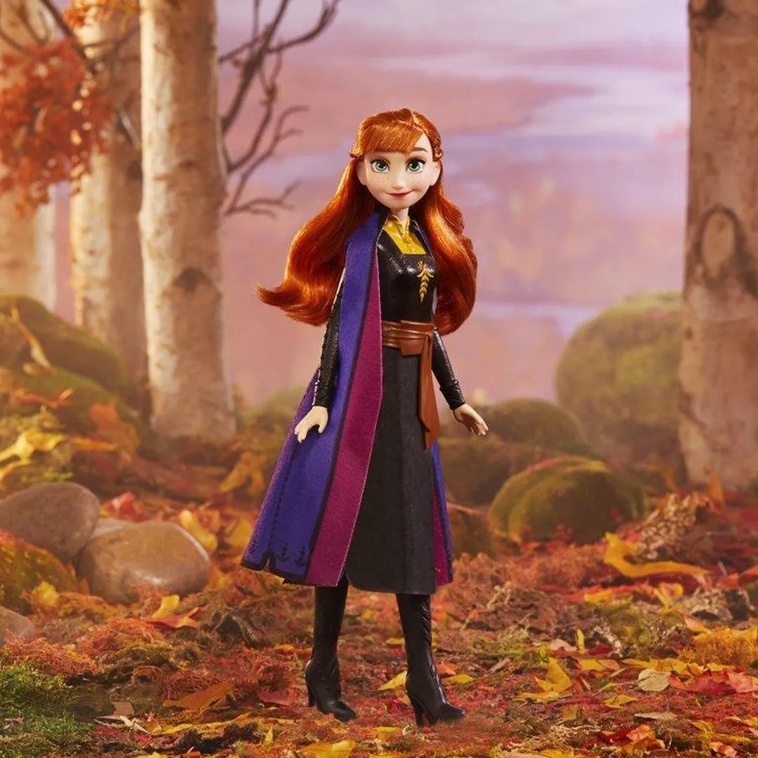 Disney Frozen 2 Frozen Shimmer Anna Fashion Doll, Skirt, Shoes, and Long Red Hair , Black