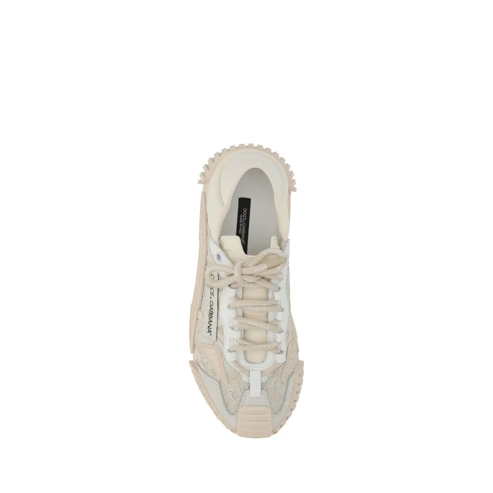 Dolce&Gabbana Women Ivory Sneakers Leather Lace Up Superflex Sole Trainer Shoes