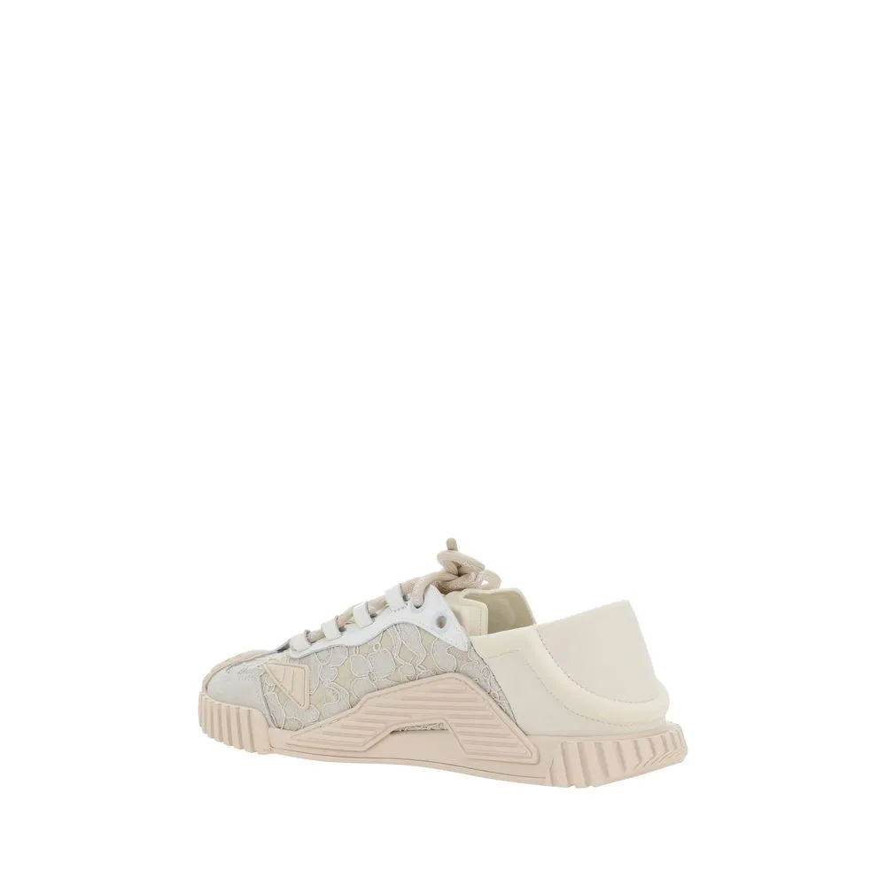 Dolce&Gabbana Women Ivory Sneakers Leather Lace Up Superflex Sole Trainer Shoes