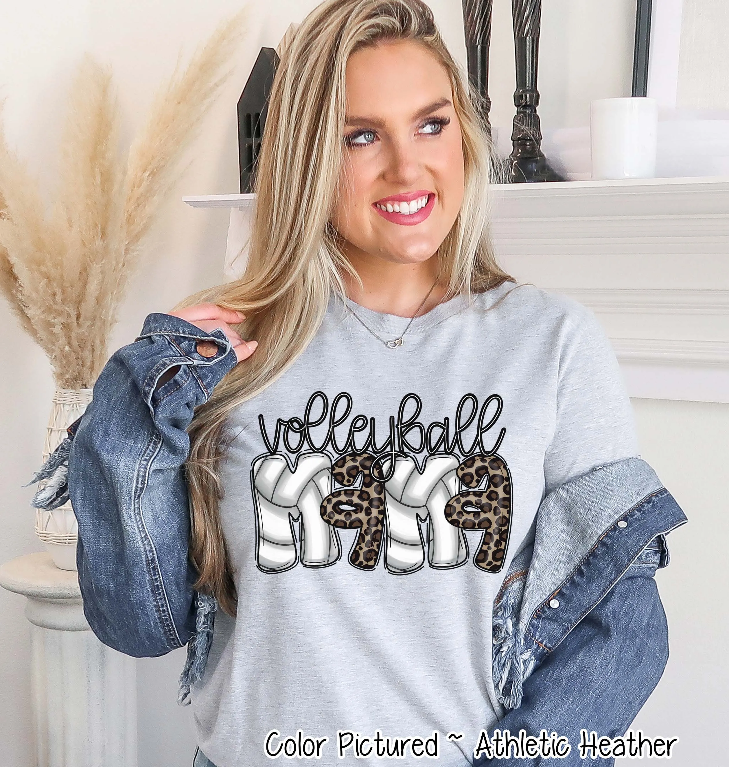 Doodle Letter Leopard Volleyball Mama Tee