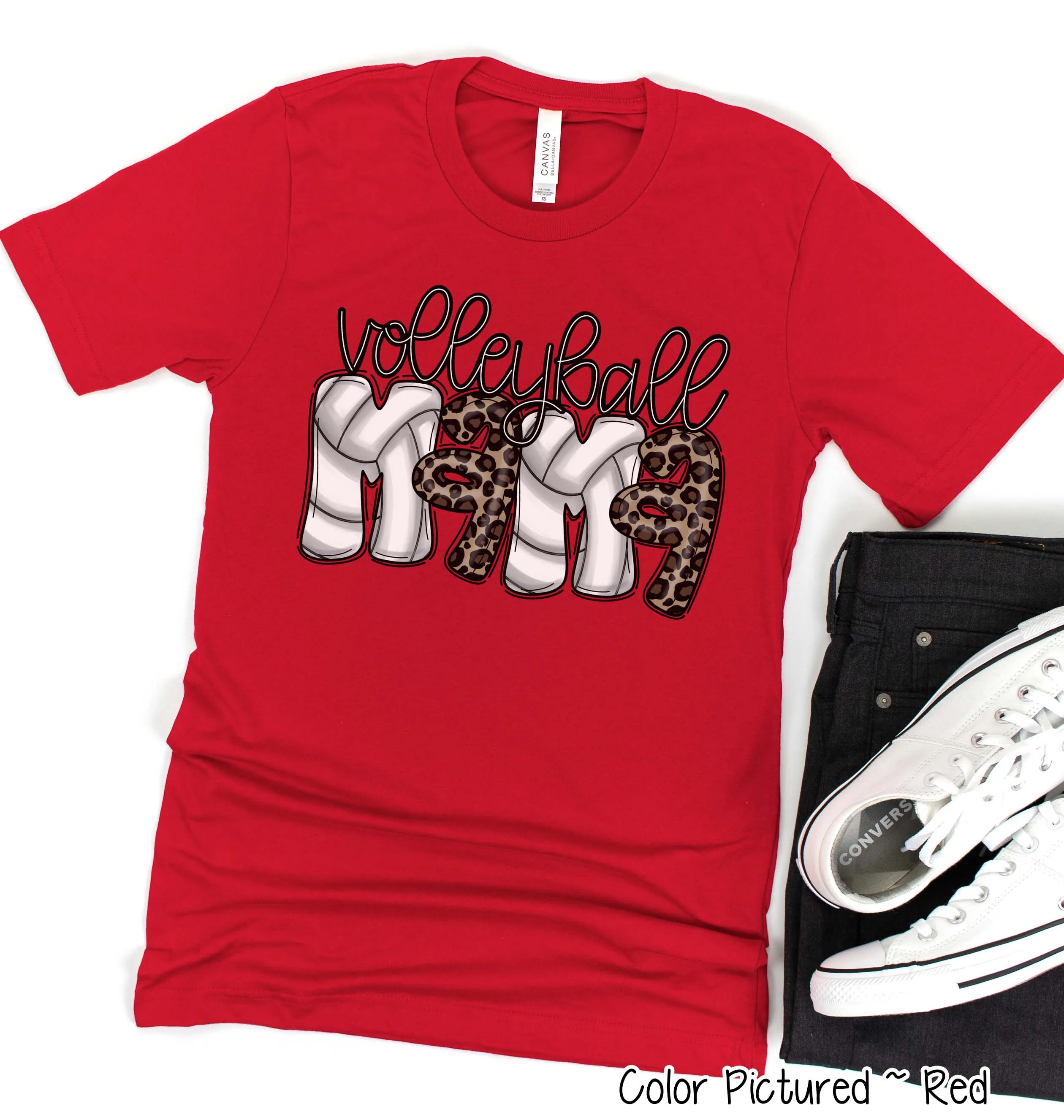 Doodle Letter Leopard Volleyball Mama Tee