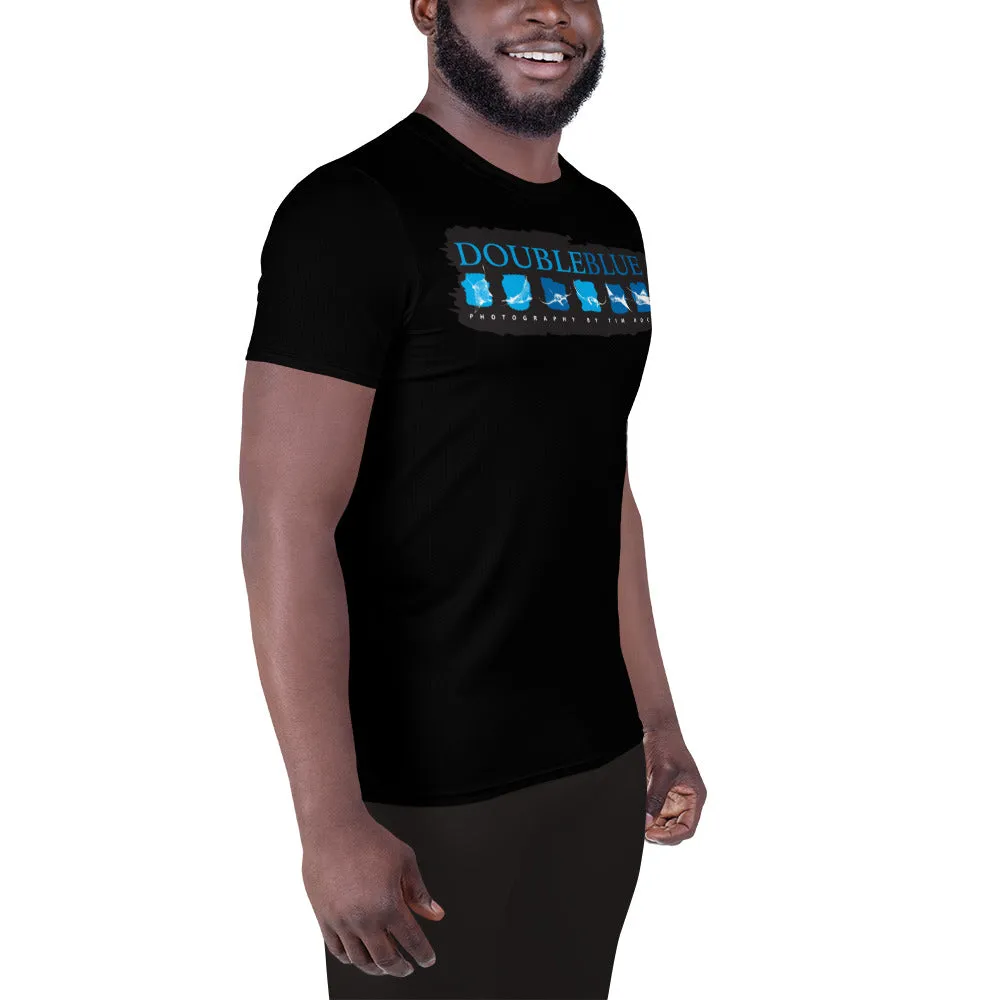 Double Blue Logo All-Over Print Men's Athletic T-shirt